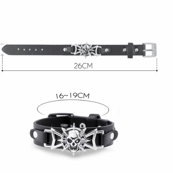 Skeleton Skull Punk Gothic Rock Leather Belt Buckle Bracelets For Men - Picture 5 of 5